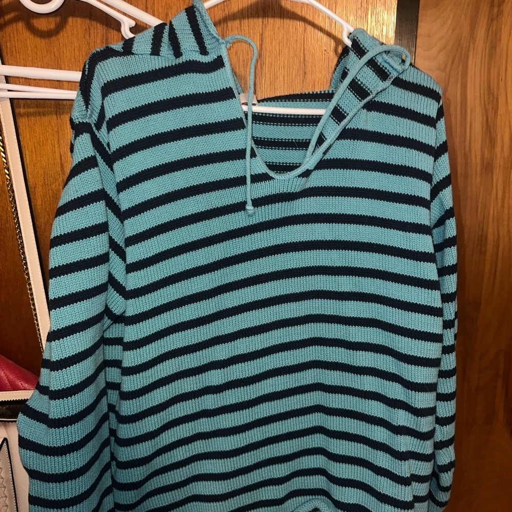 Binghamton Striped Teal and Black Knit Hoodie